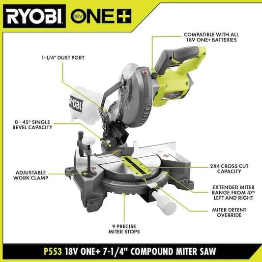 18V ONE+ 7-1/4" Compound Miter Saw with (1) 4.0 Ah Battery and 18V Charger