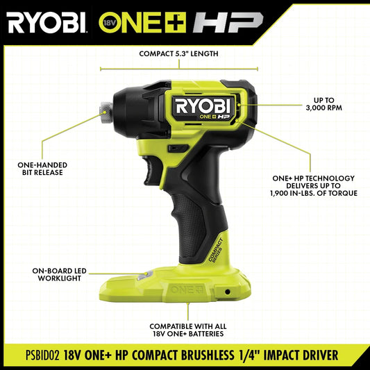 18V ONE+ HP COMPACT BRUSHLESS 1/4" HEX IMPACT DRIVER