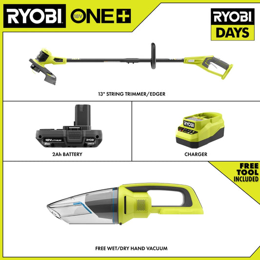 18V ONE+ 13" STRING TRIMMER/EDGER KIT WITH FREE 18V ONE+ WET/DRY HAND VACUUM