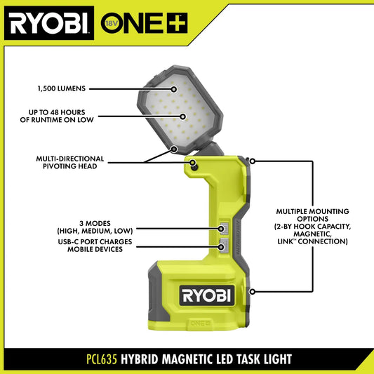 ONE+ 18V Hybrid Cordless LED Magnetic Task Light (Tool Only, Magnetic LED Light)