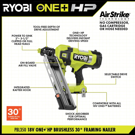 18V ONE+ HP BRUSHLESS AIRSTRIKE 30° FRAMING NAILER