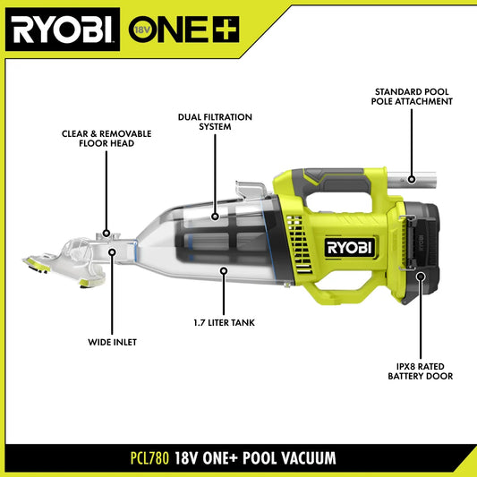 18V ONE+ Handheld Cordless Pool Vacuum Cleaner (Tool Only) with Floor Head