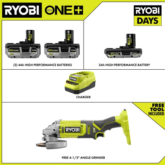 18V ONE+ LITHIUM HIGH PERFORMANCE STARTER KIT WITH FREE 18V ONE+ 4-1/2" ANGLE GRINDER