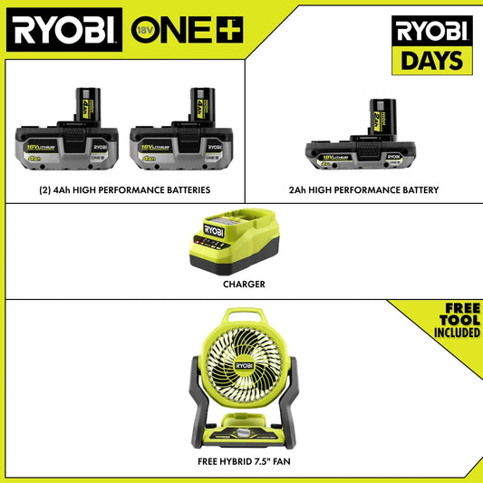 18V ONE+ LITHIUM HIGH PERFORMANCE STARTER KIT WITH FREE 18V ONE+ HYBRID 7.5" FAN