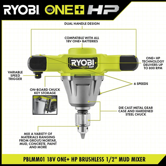 18V ONE+ HP BRUSHLESS 1/2" MUD MIXER KIT