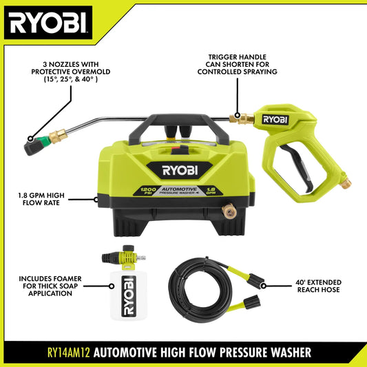 1200 PSI 1.8 GPM Cold Water Automotive High Flow Electric Pressure Washer Kit