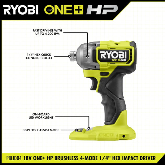 18V ONE+ HP Brushless 4-Mode 1/4" Hex Impact Driver