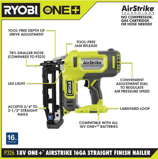18V ONE+ AIRSTRIKE 16GA FINISH NAILER KIT