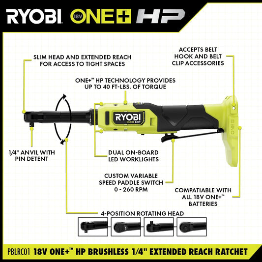 18V ONE+ HP BRUSHLESS 1/4" EXTENDED REACH RATCHET