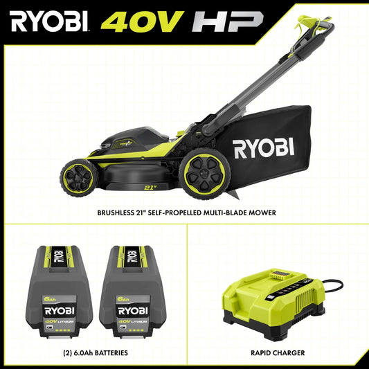 40V HP Brushless 21" Walk Behind Self-Propelled Lawn Mower w/ (2) 6.0Ah Batteries and Charger