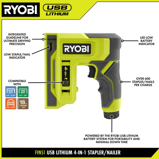 USB Lithium 4-in-1 Craft Stapler/Nailer Kit