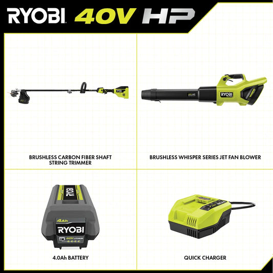 40V HP BRUSHLESS 600 CFM WHISPER SERIES BLOWER & 15" CARBON FIBER STRING TRIMMER COMBO KIT